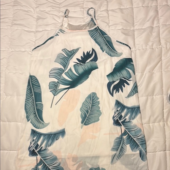 Sleeveless Boho Floral Leaf Mini Sundress Beach Coverup - Picture 3 of 9